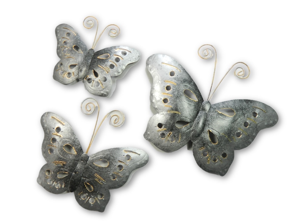 Wall - Art Metal - Set of 3 Butterfly Sliver